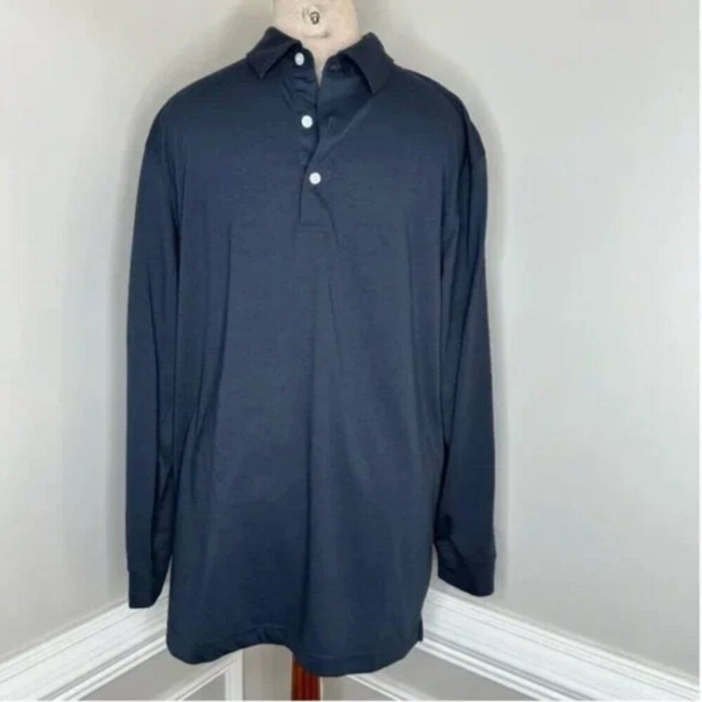 Dunning Golf Player Pique Long Sleeve Performance Polo Navy Blue Size Large